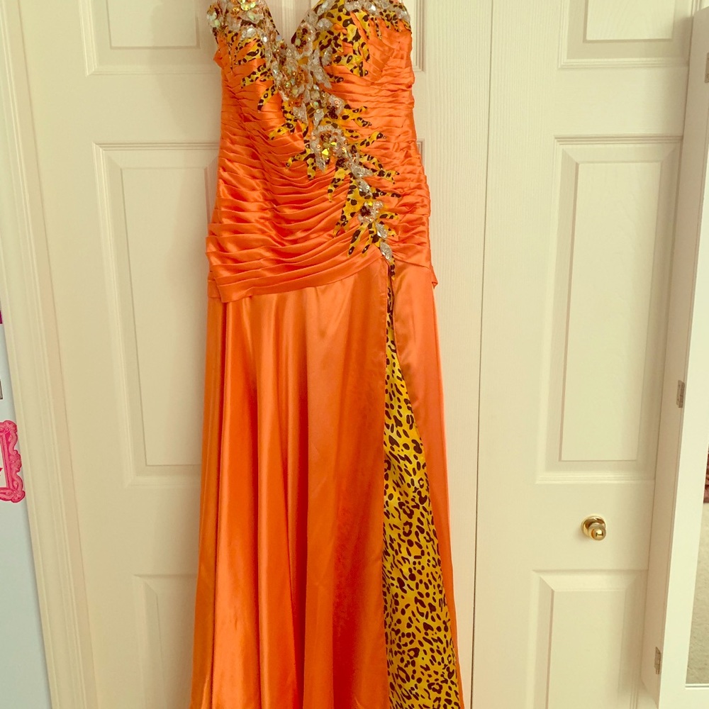 Cheetah leopard print long high slit dress